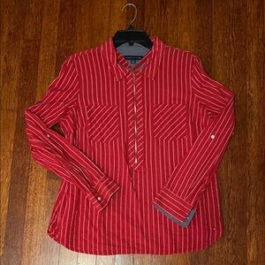 Tommy Hilfiger Red and White Striped Casual Shirt